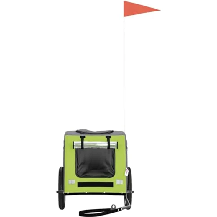 vidaXL Hunde-Transportbox Fahrradanhänger, Grün und Grau, Oxford-Gewebe, Eisen, für kleine Hunde und Katzen, max. 30 kg belastbar – Bild 5