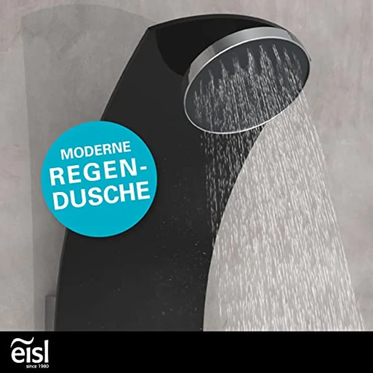EISL ORSP-YMSBB KARIBIK Duschpaneel, Wellnessdusche 3 in 1 mit Regendusche, sechs Massagedüsen und Handbrause, Einhebel-Duscharmatur, einfach montierbar, Duschset aus Sicherheitsglas Schwarz – Bild 3