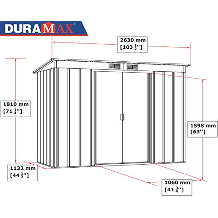Duramax ECO 8 x 4 (2.85 m²) Metallgerätehaus mit Steildach, Gartenhaus aus feuerverzinktem Metall - Geräteschuppen, robuste und verstärkte Dachkonstruktion, wetterfester Metallschuppen, Anthrazit – Bild 5