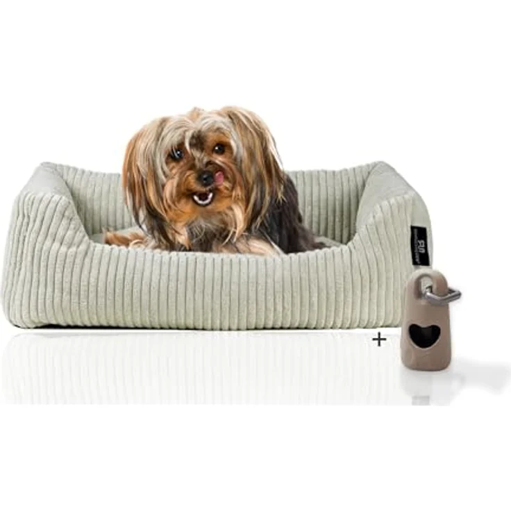 Rohrschneider® Hundebett waschbar für kleine und mittelgroße Hunde mit Hundekissen Cord (ca. 55x42 cm) inkl. Gassibeutel (Beige, Cordstoff breit) – Bild 1