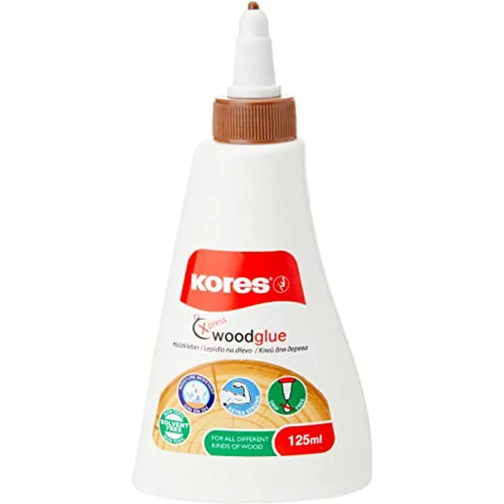 Kores K75725 Holzleim, 125 ml, weiß, wasserbeständig, ideal für Hobby- und Bastelarbeiten