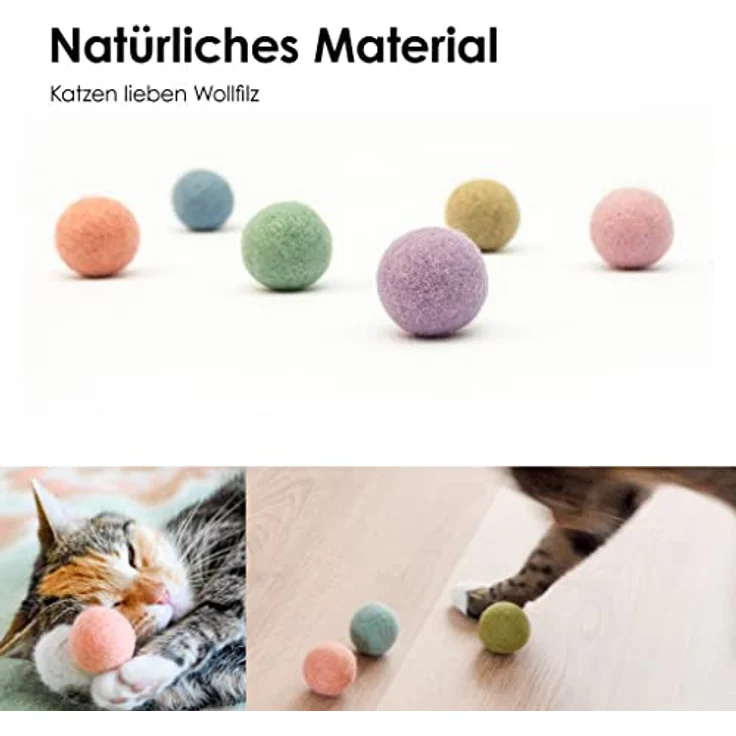 LucyBalu® Filzbälle I Katzenspielzeug I Katzenbälle aus Filz | Spielsachen aus 100% Wolle I Natürliches Spielzeug | Spielbälle für Katzen Fair aus Nepal | 6 Stück | Bunt - Preisvergleich – Bild 2