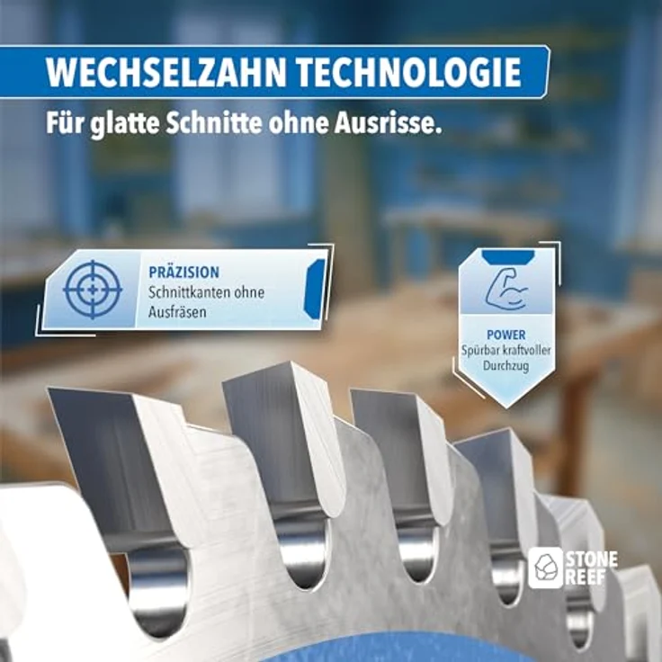 STONE REEF Kreissägeblatt 254 x 30 mm für Holz & Kunststoff, 80 Zähne, Bohrung 30 mm, inkl. Adapterringe 25,4/22,23/20/16 mm für Tisch-, Kapp- & Gehrungssägen – Bild 5