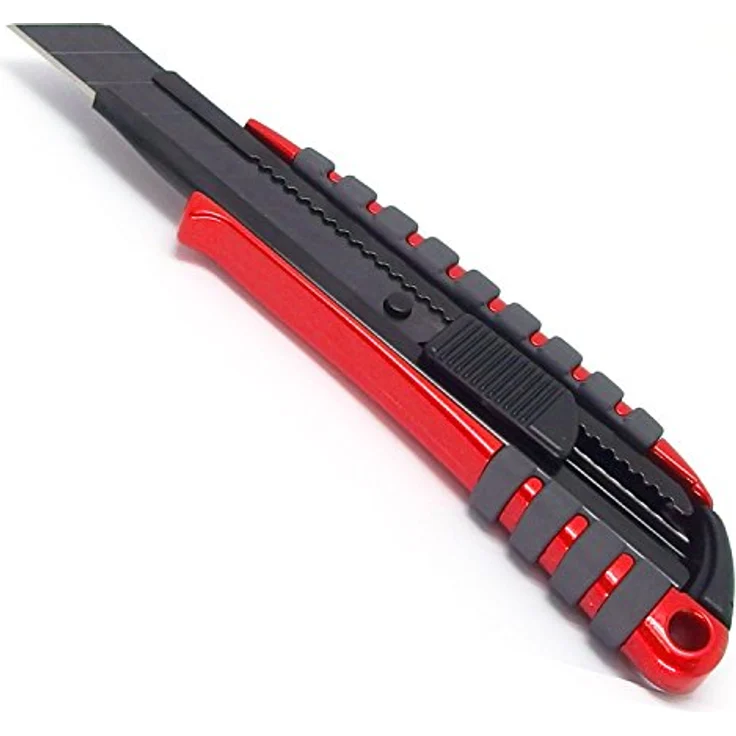 Nourished Essentials PMGL-EVO1 Teppichmesser, rot/schwarz, Aluminiumgehäuse, Auto-Lock Klingenvorschub, extrem scharfe Black-Blade Klinge – Bild 2