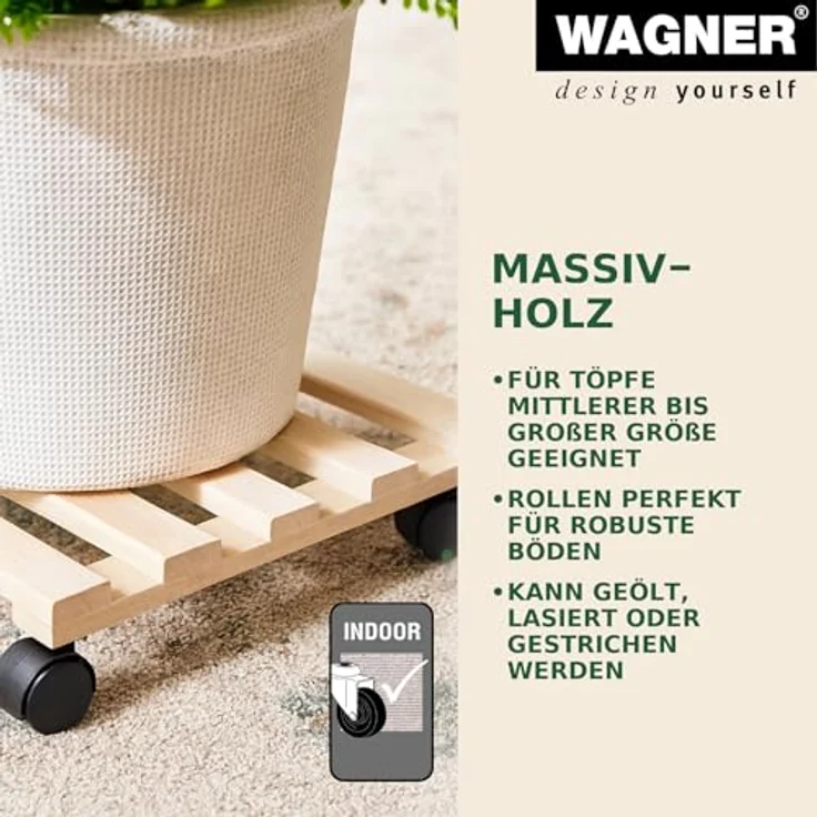 WAGNER Pflanzenroller PALETTI 35 x 35 cm I Pflanzenroller für Innenbereich, Kiefer Natur I Blumenroller aus FSC-zertifiziertem Massivholz I Kübelroller aus Holz I Tragkraft 100 kg ? 20003401 – Bild 7