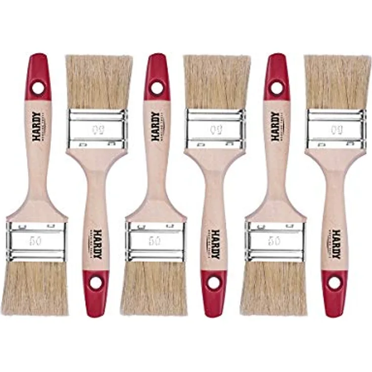 HARDY WORKING TOOLS Flachpinsel-Set 6-teilig, 6 Stück – 50 mm Breite, Malerpinsel Set mit Holzgriff, Lackpinsel Serie *36*, 6PCS, Pinselset A0200-360620