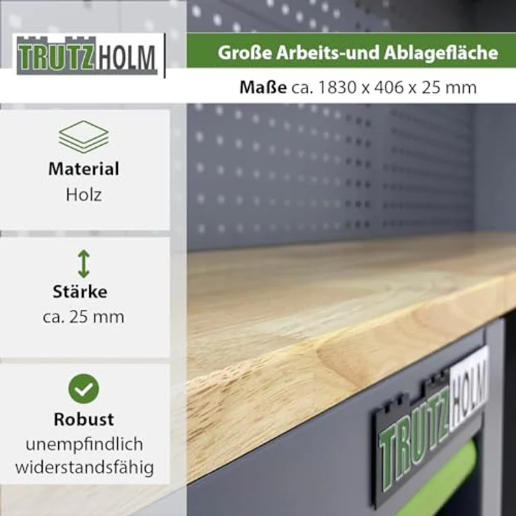 TRUTZHOLM Werkstattwand Werkstattschranksystem Werkstatteinrichtung 13-TLG. | flexibel zusammenstellbar, abschließbar, Hochschrank, Hängeschränke, Unterschränke mit Gasdruckfedern (Schwarz/Grau/Grün) – Bild 4