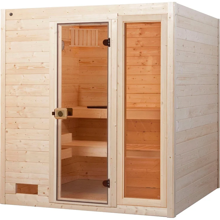 Weka Sauna Valida, BxTxH: 189 x 189 x 203,5 cm, 38 mm, (Set) 9 kW-Ofen mit integrierter Steuerung, naturbelassenes Fichtenholz