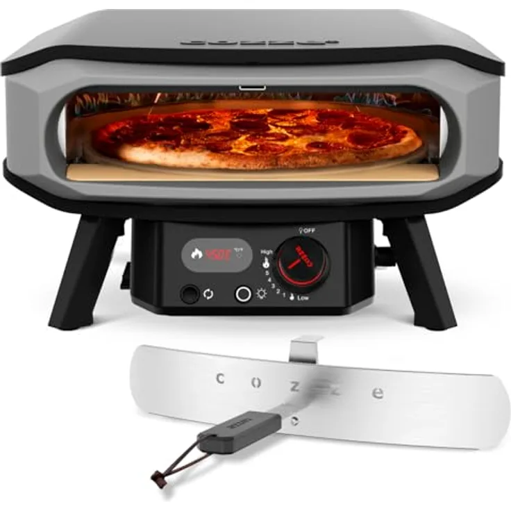 COZZE Gas-Pizzaofen Premium Rotate 42 cm, 8 kW, drehbarer Pizzastein, Temperaturen bis 500°C, große Grillfläche 42.5 x 42.5 cm