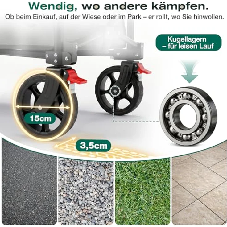 Sekey Bollerwagen XXL 4026, Faltbar mit 135L Volumen, 150KG Belastbar, Geländereifen mit Bremse, 4-Wege-Sofortaufbau, Anthrazit – Bild 3