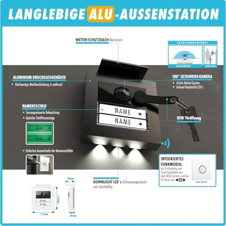 m-e modern-electronics VDV 20206A Video-Türsprechanlage mit Farbmonitor, Weiß-Schwarz – Bild 3