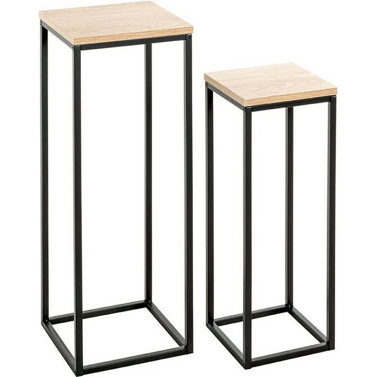 HAKU Blumenständer Haku Blumenständer / Blumensäule 2er-Set schwarz-eiche, elegantes Design aus Stahlrohr und Eiche-Dekor