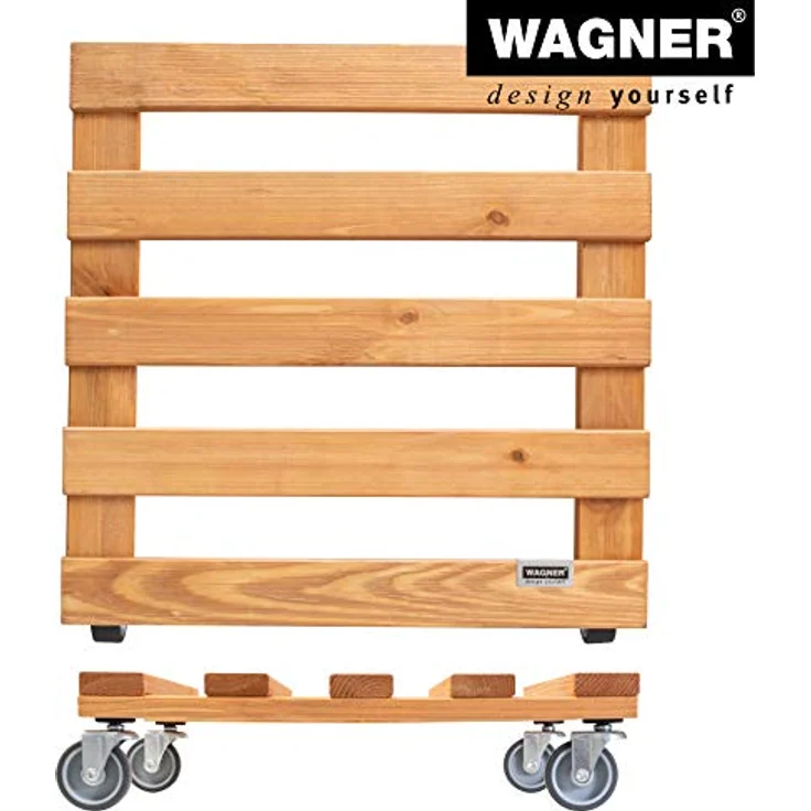 Wagner Pflanzenroller PALETTI 38 x 38 x 9,5 cm I Kübelroller für Außenbereich + Innenbereich I FSC®-Massivholz, terrakotta, softe Rollen I Tragkraft 120 kg I Made in EU - 20041101 – Bild 5