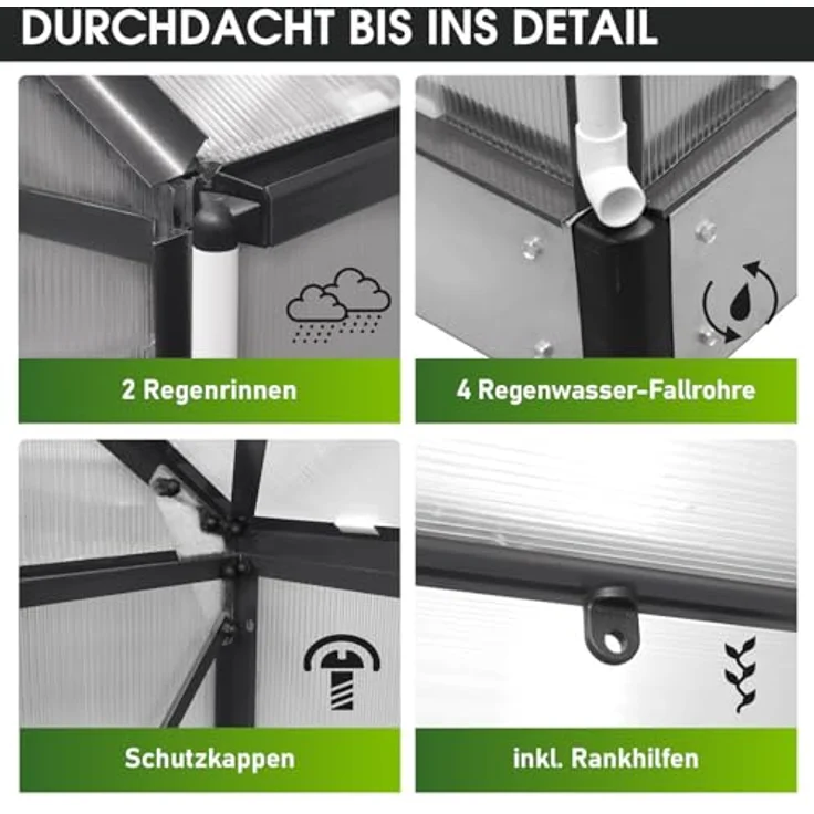 "BRAST Gewächshaus Aluminium mit Fundament rostfrei 130x190x195cm, BxTxH: 190 x 130 x 195 cm, wetterfestes hochwertiges Aluminium, Temperaturbeständig, Wärmedämmend, Lichtbrechend & UV-stabilisiert, grün" – Bild 8