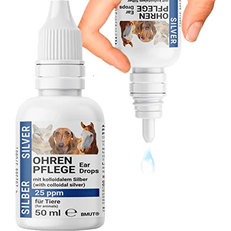 BMUT Ohrentropfen für Hunde & Katzen, 50ml mit kolloidalem Silber (25 ppm) – Ohrenpflege bei Juckreiz und Rötung, leicht anwendbar – Bild 1