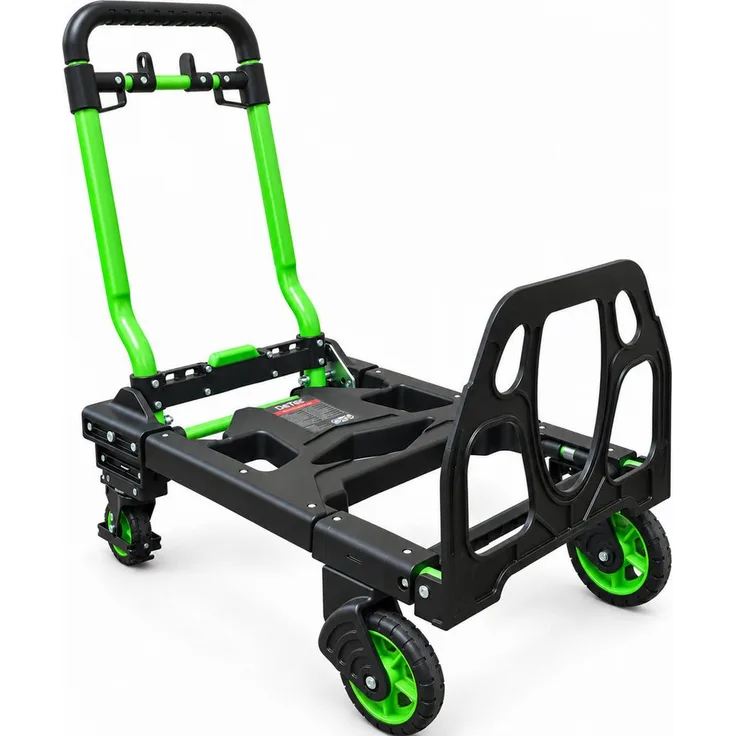 DeTec. Sackkarre 2 in 1 Handkarre klappbar, tragbar bis 150 kg – Transportkarre mit 2 großen Rädern und 2 Lenkrollen, grün