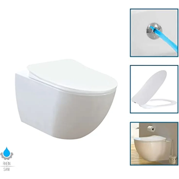 Spülrandloses Wand Hänge WC Spülrandlos Toilette Bidet Taharet Rimless Taharet WC + Deckel – Bild 5