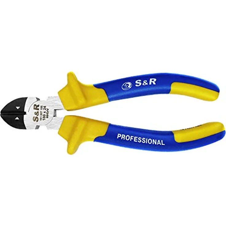 S&R Seitenschneider 180 x 24 mm, gehärtete Cr-V Schneidbacken, phosphatiert, handschonender Griff mit Mehrkomponenten-Hüllen, 290 g