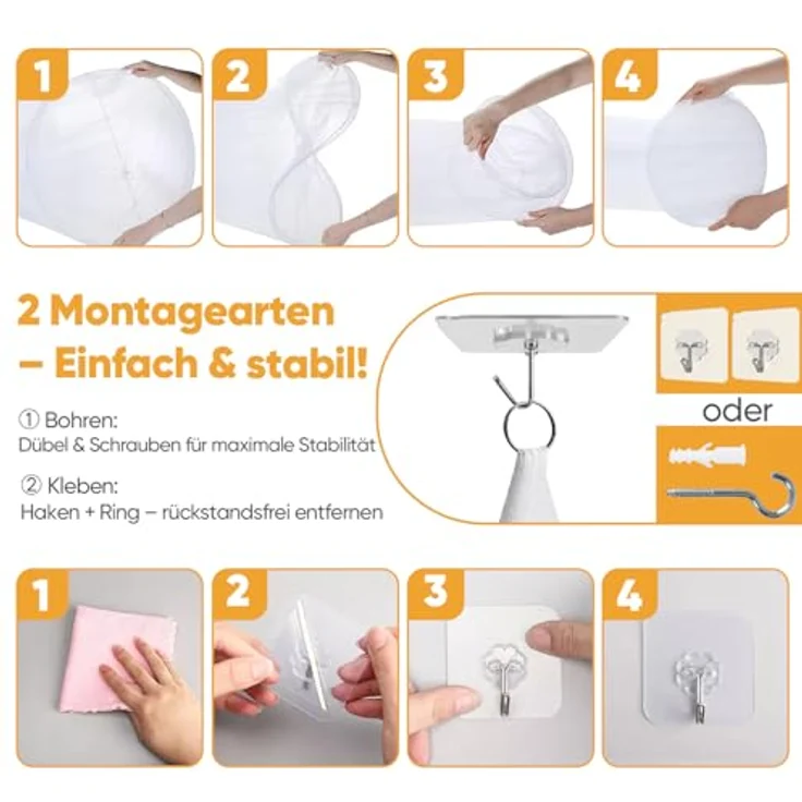 Sekey Moskitonetz Bett Betthimmel für Baby, weiß, Insektenschutz, 60x220x850cm, waschbar, inklusive Aufhängesatz – Bild 3