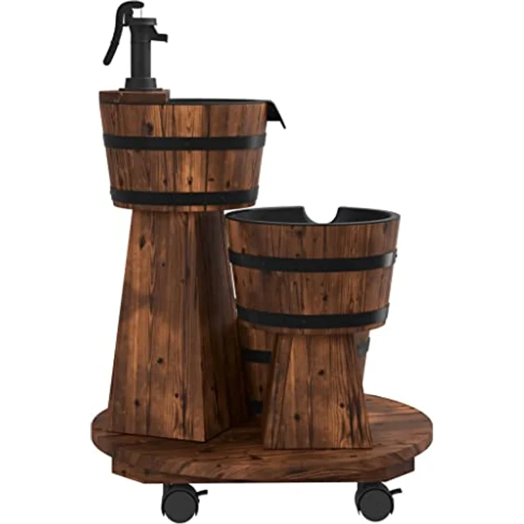 vidaXL Gartenbrunnen, Wasserbrunnen aus massivem Tannenholz mit Pumpe und Rollen, 55x55x80 cm, rustikale Optik – Bild 5