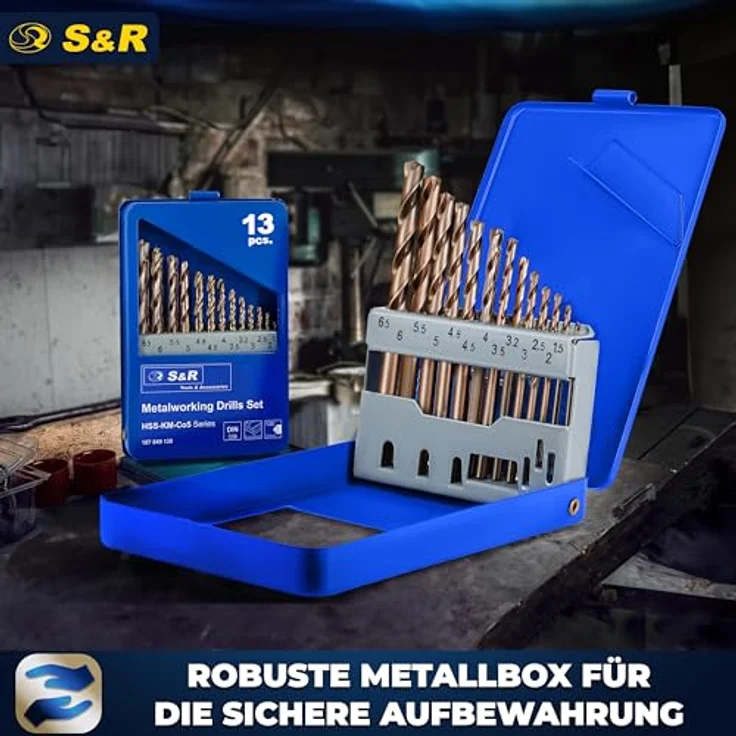 S&R Metallbohrer HSS-G COBALT, 13-tlg Set 1,5-6,5 mm, Industrie-Qualität, Kobaltlegiert, C-Schliff – Bild 6