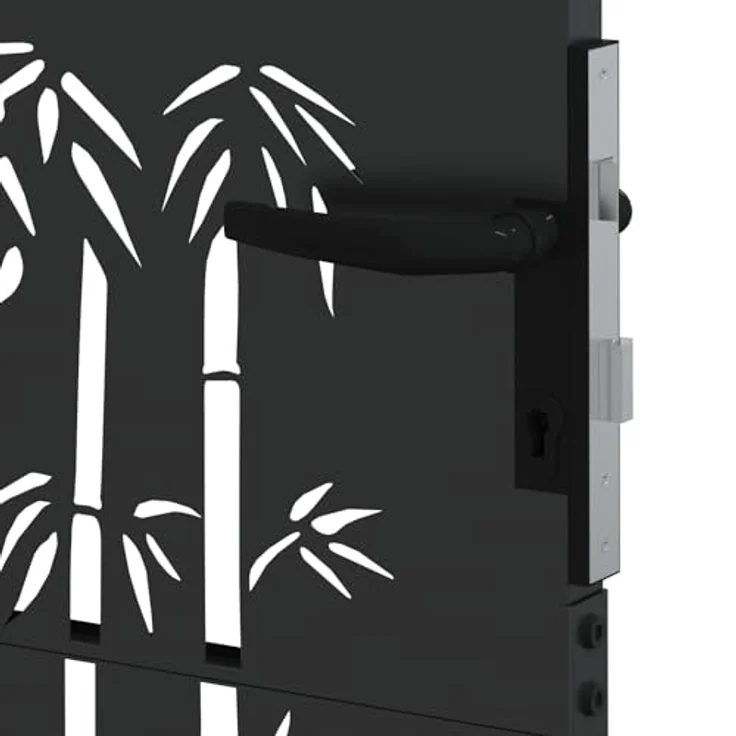 vidaXL Gartentor Schwarz, 105 x 175 cm, pulverbeschichteter Stahl mit stabilem Riegelverschluss und modernem Laserschneider-Design – Bild 7