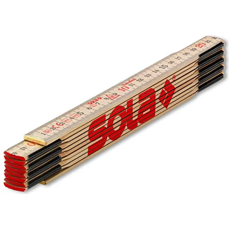 SOLA H 2/10 Zollstock 2m, Holz Meterstab aus nordischer Glasbirke, 2-fach lackiert, natur, mm/cm Skala, beidseitig bedruckt, hohe Bruchfestigkeit, verdeckte Scharniere