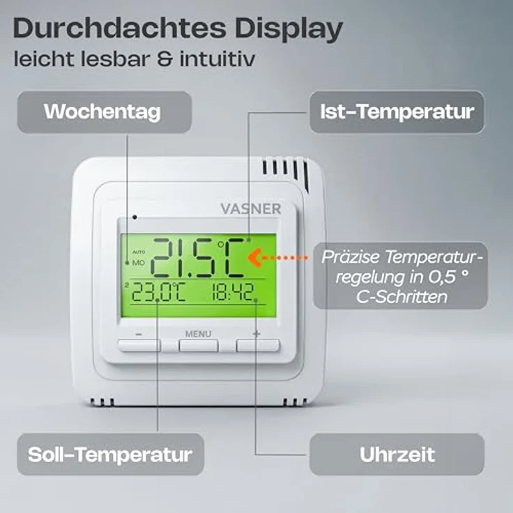 VASNER VFTB-AS Funk Thermostat Set, Digitales Funkthermometer mit Empfänger für Infrarotheizung, 0,5°C Temperatursteuerung, bis 9 Empfänger – Bild 2