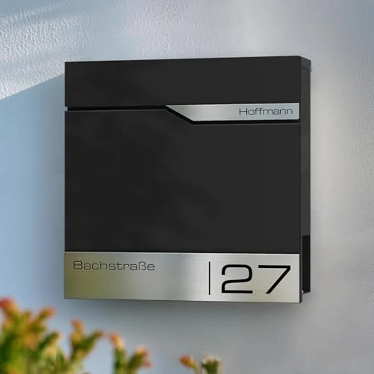 Metzler® Schwarz Briefkasten mit Zeitungsfach, personalisierte Lasergravur, rostfreier Wandbriefkasten mit Edelstahl-Namensschild, inklusive 10 Jahren Ersatzteilen – Bild 4