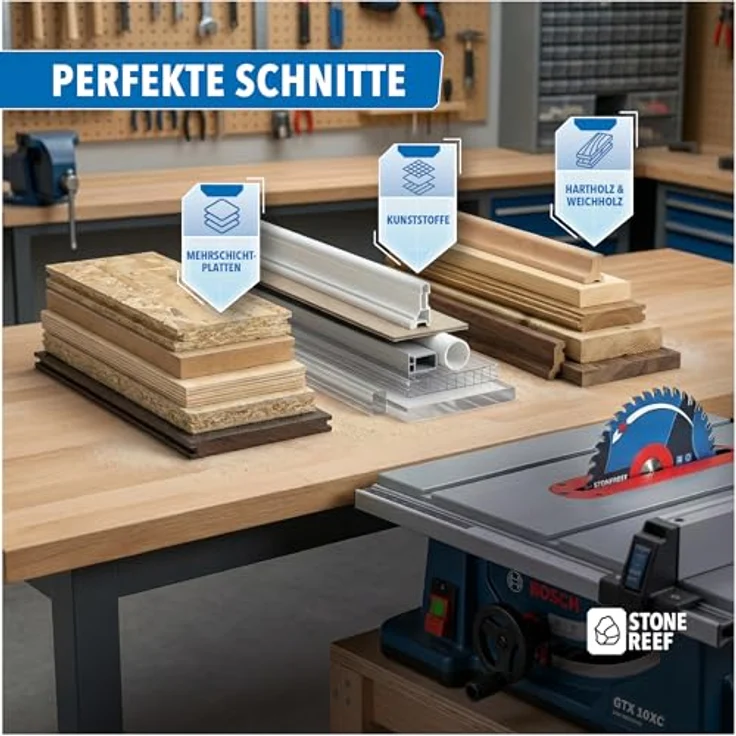 STONE REEF Kreissägeblatt 254 x 30 mm für Holz & Kunststoff, 80 Zähne, Bohrung 30 mm, inkl. Adapterringe 25,4/22,23/20/16 mm für Tisch-, Kapp- & Gehrungssägen – Bild 2