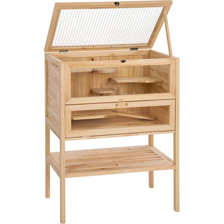 tectake Kleintierkäfig aus Holz 60x40x80cm - braun – Bild 2
