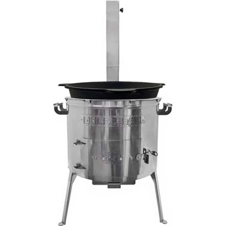 Grillpeter Utschak Edelstahl 2mm, Holzkohlegrill mit Rauchrohr Timur und Gusseisen Kazan 16L – Bild 1