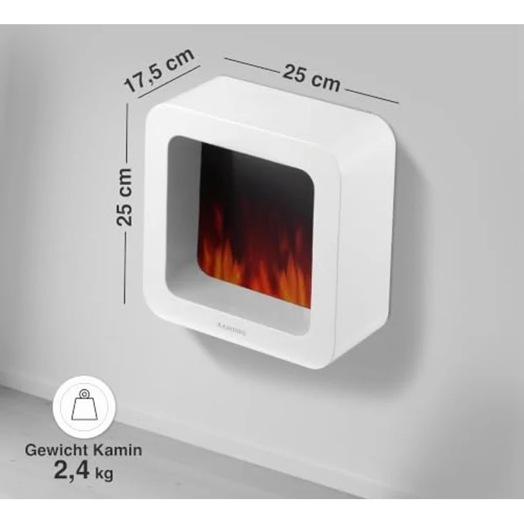 KAMINIO Elektrischer Tischkamin Mia L - 3D-Flammeneffekt, tragbarer Akku, Wand- und Tischmontage (Weiß, 10"/25cm) – Bild 5