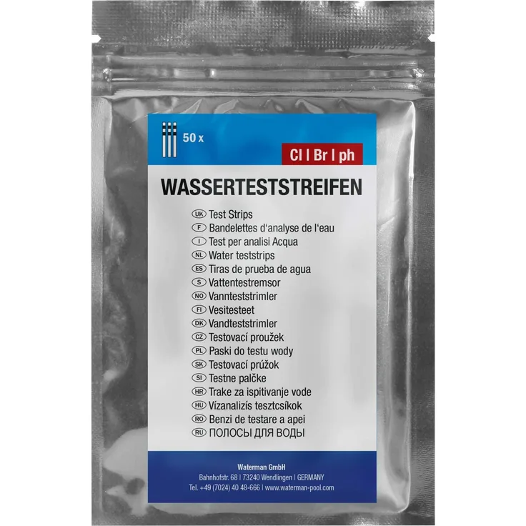 Waterman Wasserteststreifen 3 in 1, pH/Br/Cl - 50 Streifen für Poolwassermessung in Tütchen