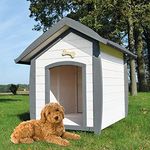 zooprinz wetterfeste Hundehütte Bella aus massivem Holz in Grau-Weiß - 3 Größen zur Wahl