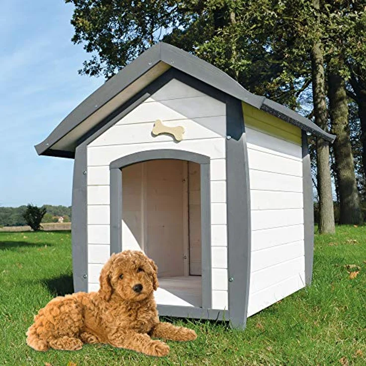 zooprinz wetterfeste Hundehütte Bella aus massivem Holz in Grau-Weiß - 3 Größen zur Wahl – Bild 1