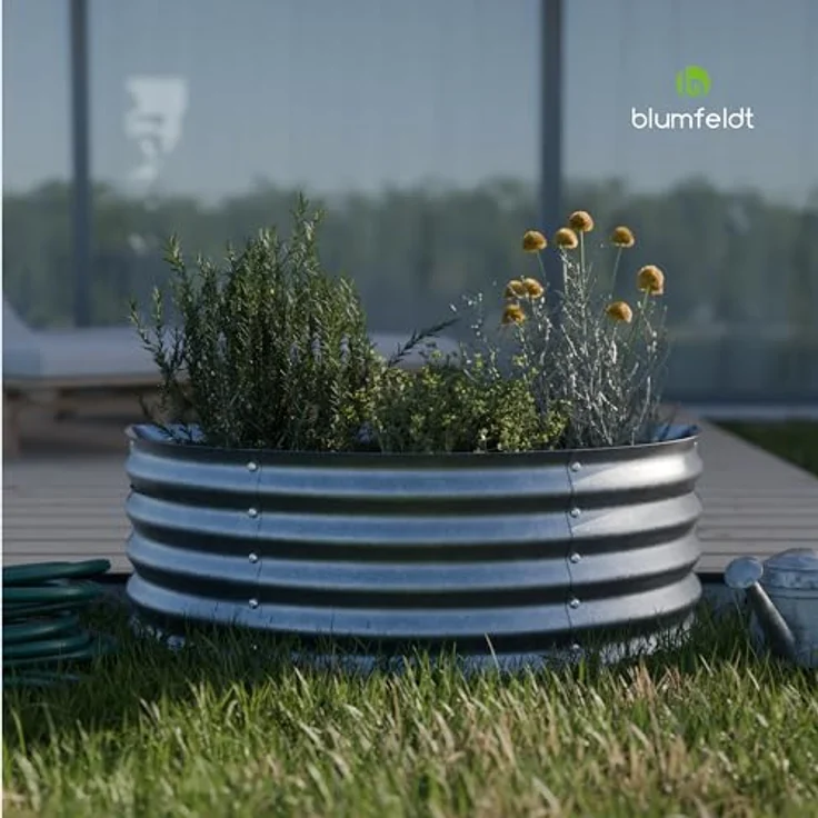Blumfeldt High Grow Half Circle Hochbeet - 200-l aus Galvalume-Stahl, Rost- und Frostsicher, 43 cm Höhe, Silber – Bild 5
