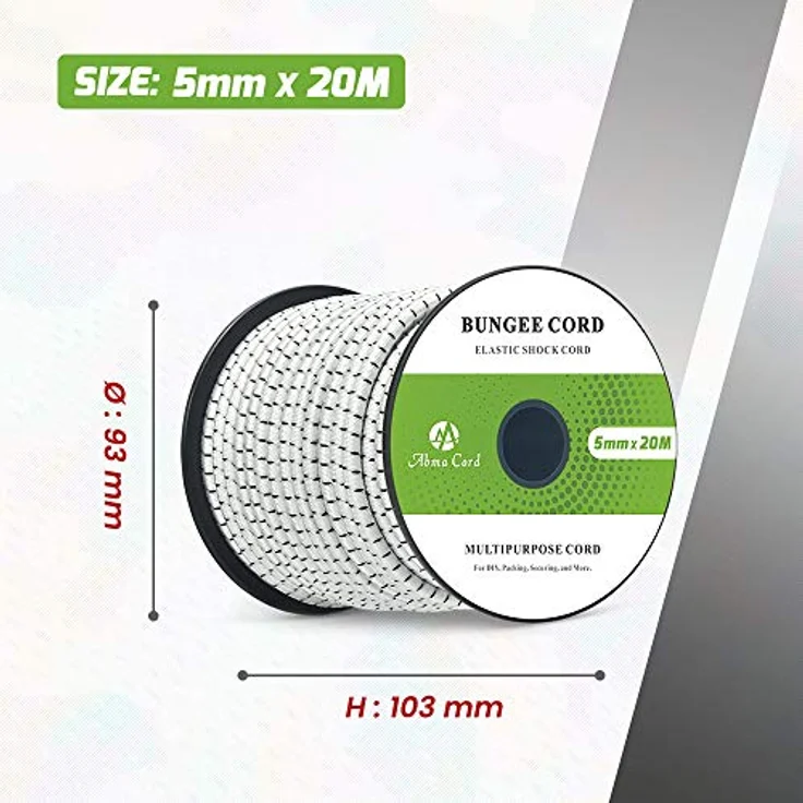 Abma Cord Gummiseil Expanderseil 5mm x 20m, UV-beständig, schimmelresistent, für Planen, Zelte, Sonnensegel - Weiß & Schwarz – Bild 2