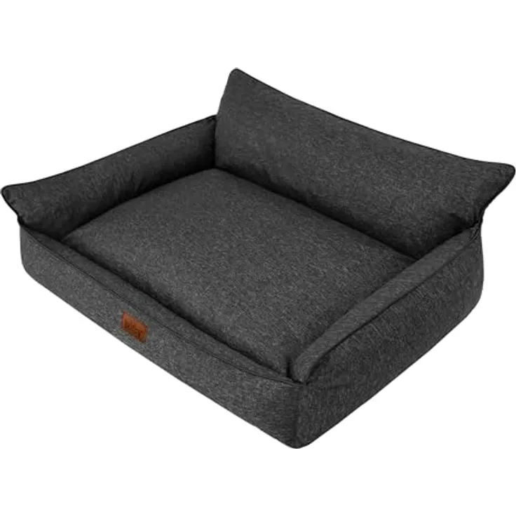 DOGGY Hundebett Haustierbett Hundeliege Kissen Liegen Hundekissen Bett Sofa Hundematratze Tierbett Hundesofa Matratze, Schwarz Ökoleinen, XXL - 106 x 80 cm