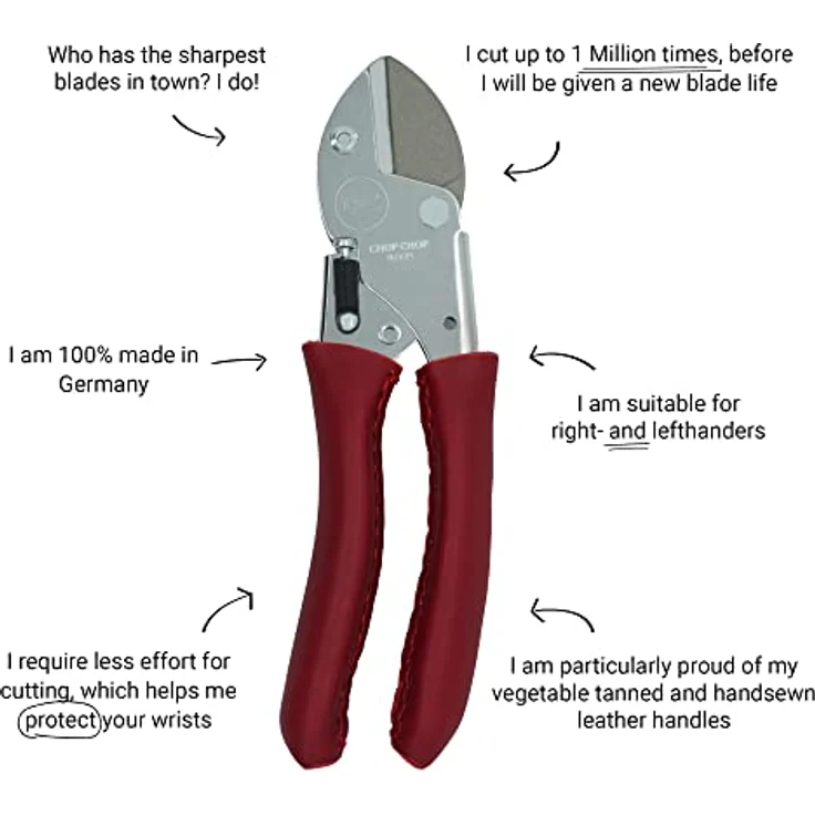 Chop Chop Bloom Premium Gartenschere, Pflanzenschere, Blumenschere - Chili Pepper | 100% in Deutschland produziert | Hochwertig, langlebig und ergonomische mit handgenähten Ledergriffen | 1st. – Bild 2