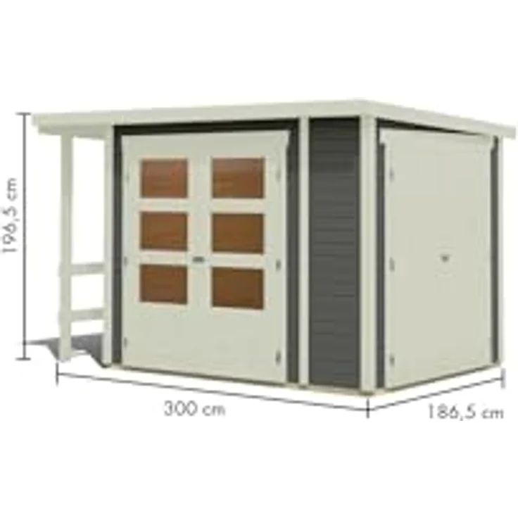 CHILLROI® Karibu Gartenhaus 19mm Multi Satteldach mit Schrank und Anbaudach inkl. Fußboden & Dacheindeckung (Pultdach terragrau) – Bild 3