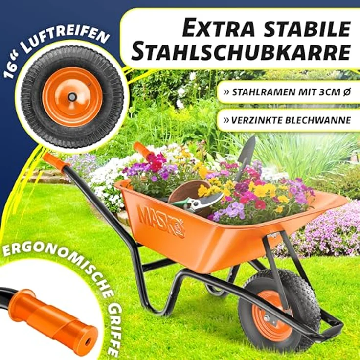 MASKO Schubkarre, 100 Liter bis 250kg, orange – Bild 4
