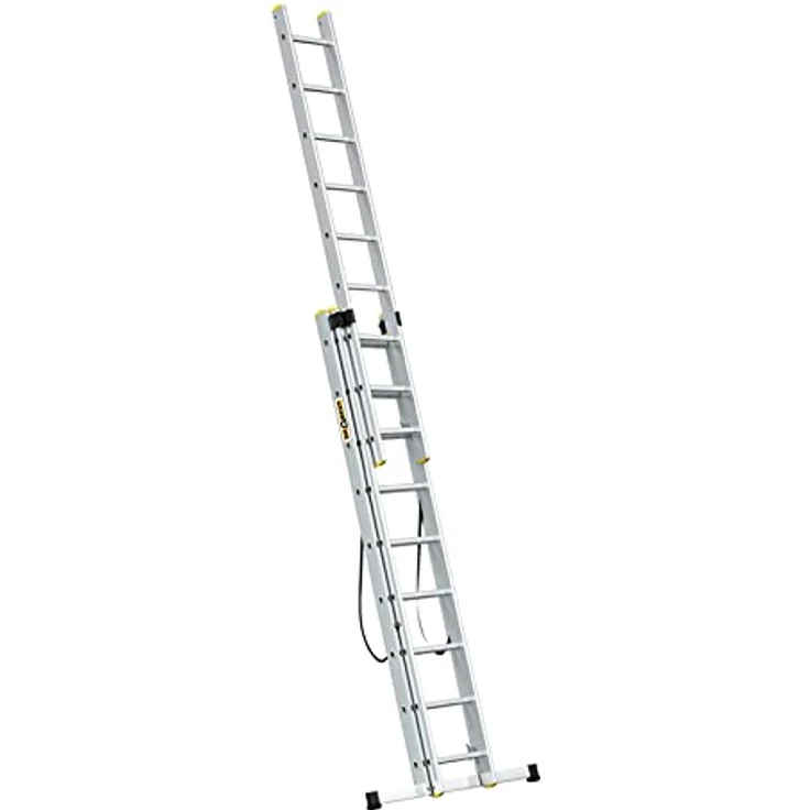 DRABEST Leiter PRO Serie Aluminium Leiter 3-teilig Schiebeleitern 9 Stufen Mehrzweckleiter Arbeitshöhe 6,32 m Belastbarkeit 150 kg inkl. Eimerhaken – Bild 3