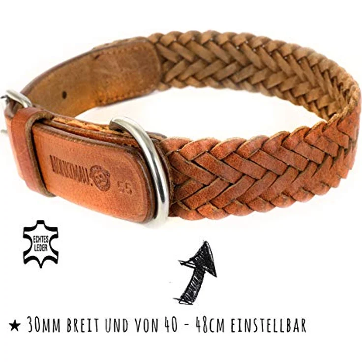 Monkimau Halsband für Hunde aus echt Leder geflochten verstellbar (S 27-33cm (20mm)) – Bild 5