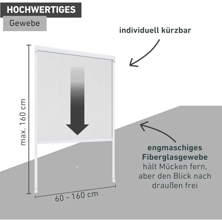 Windhager Insektenschutzrollo PLUS, transparentes Fliegengitter Rollo, verschraubt, BxH: 160x160 cm, reißfestes Fiberglasgewebe mit Anti-Windbürste – Bild 3