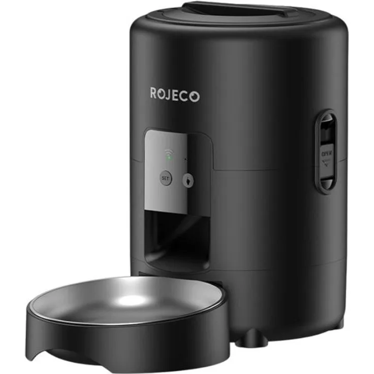 Rojeco 2L WiFi Futternapf, Automatischer Futterspender mit 2 l Kapazität, Schwarz