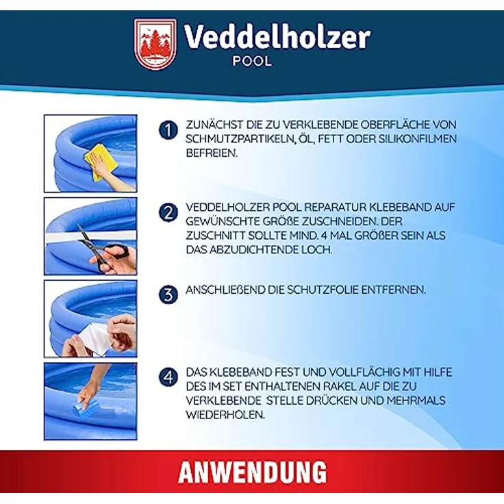 Veddelholzer Pool Reparaturset, wasserdichtes Unterwasser-Klebeband 10 cm x 150 cm, transparentes Abdichtband für alle Pooloberflächen – Bild 4