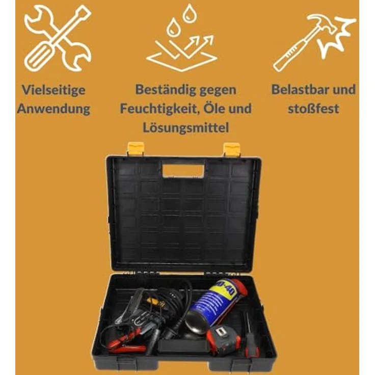 GarPet Werkzeugkoffer Maschinenkoffer leer Kunststoff Werkzeug Koffer Elektrowerkzeuge Box, Stoßfest, Umweltfreundlich, Clip-Verbindungs- und Öffnungssystem, Schwarz – Bild 4