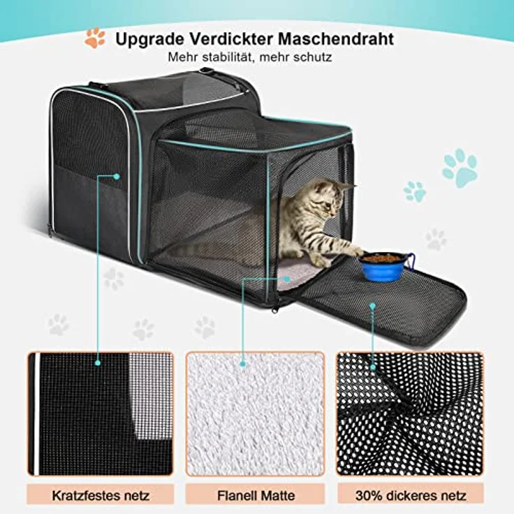 Katzentransportbox Transportbox Katze Groß, Morpilot 45x30x36cm Erweiterbar Katzenbox für 2 Katzen Hund Welpen, Flugzeug Faltbar Hundetransportbox Zusammenklappbare Transporttasche Katze Transport – Bild 4