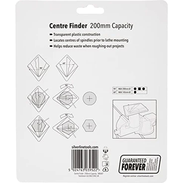 Silverline 380687 Zentrierwinkel Kapazität: 200 mm, transparenter Kunststoff, reduziert Verschnitt – Bild 2